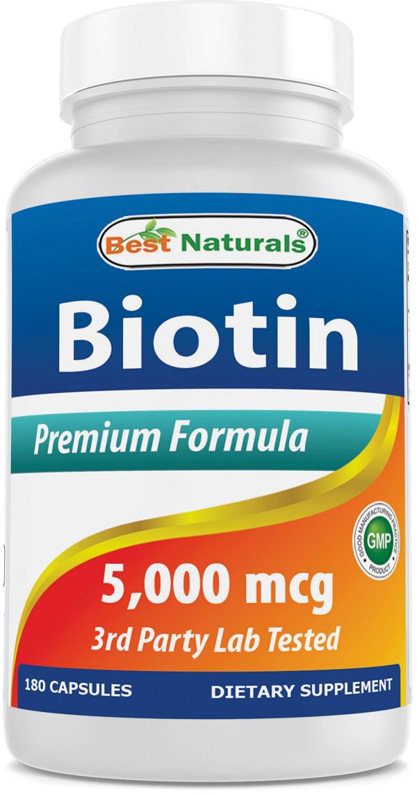Botella de Best Naturals Biotina 5 mg 180 cápsulas