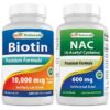 Frente del envase Best Naturals Biotina 10000 mcg NAC 600 mg