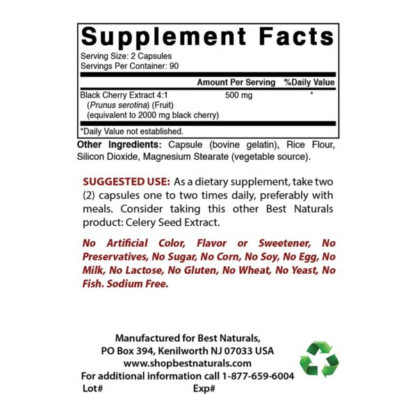 Botella con 180 cápsulas de cereza negra y cúrcuma con Bioperine