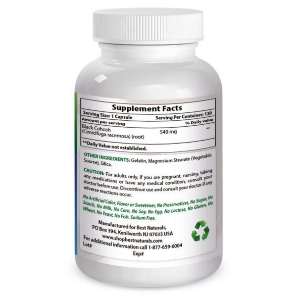 Frasco lateral de suplemento Black Cohosh para mujeres