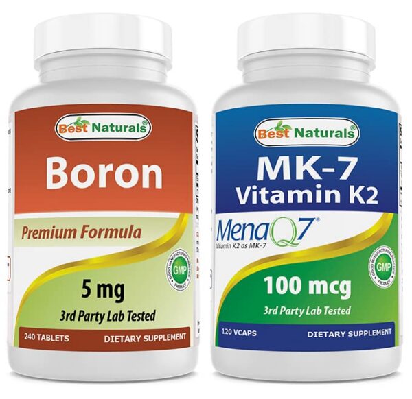 Frasco de Boro 5 mg MK-7 Vitamina K2 frontal