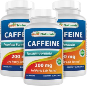 Best Naturals cafeína 200mg frasco frontal paquete 3