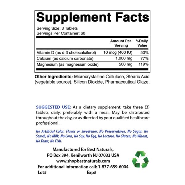 Etiqueta de Best Naturals calcio magnesio