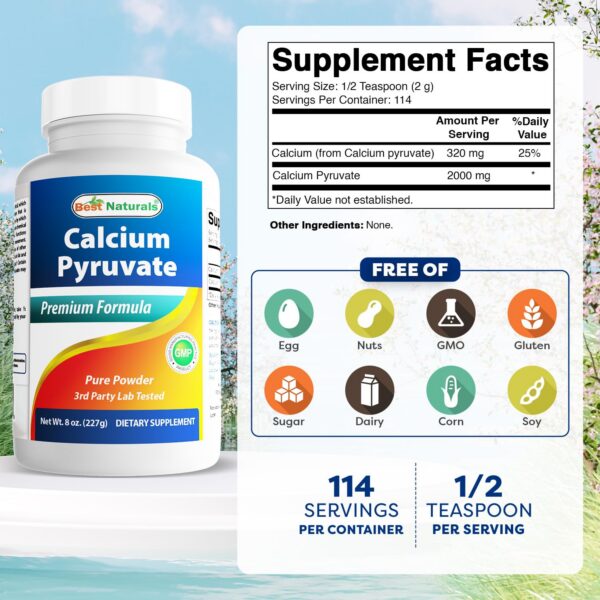 Frente del envase piruvato calcio