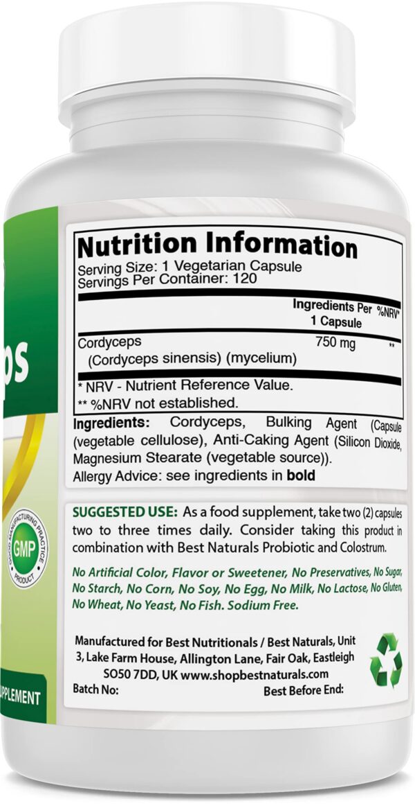 Version 1.0.0 Cápsulas de hongo Cordyceps Sinensis Best Naturals 120 unidades