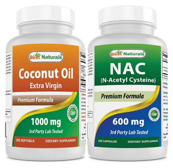 Frasco Best Naturals Aceite de Coco 1000 mg NAC 600 mg