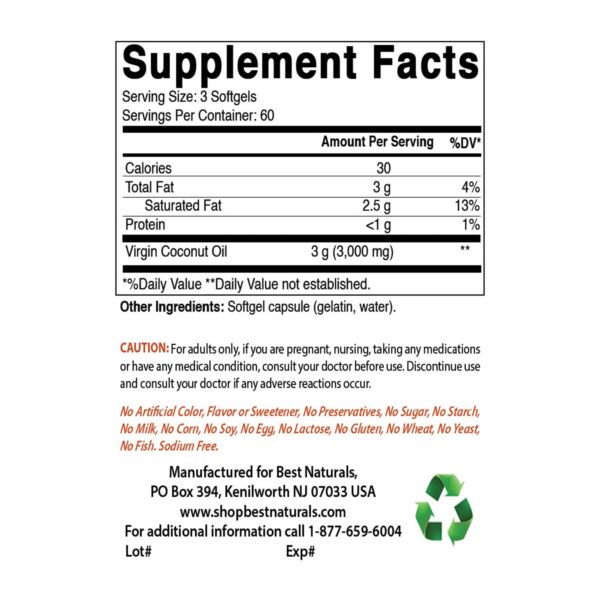 Etiqueta frontal Best Naturals Aceite de Coco