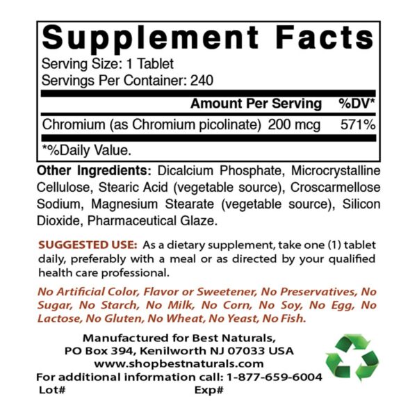 Frasco de cromo picolinato con etiqueta