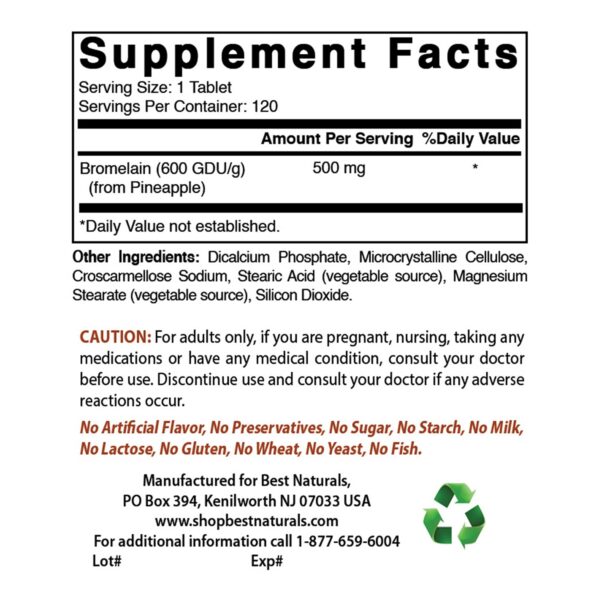 Etiqueta de ingredientes Best Naturals