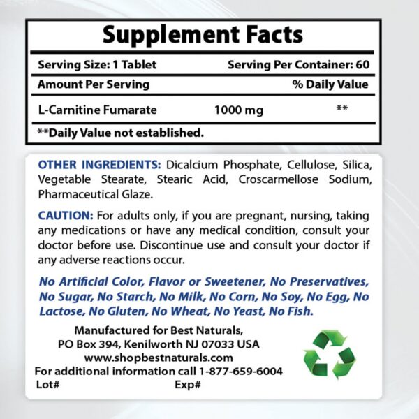 Etiqueta de Best Naturals L-Carnitina