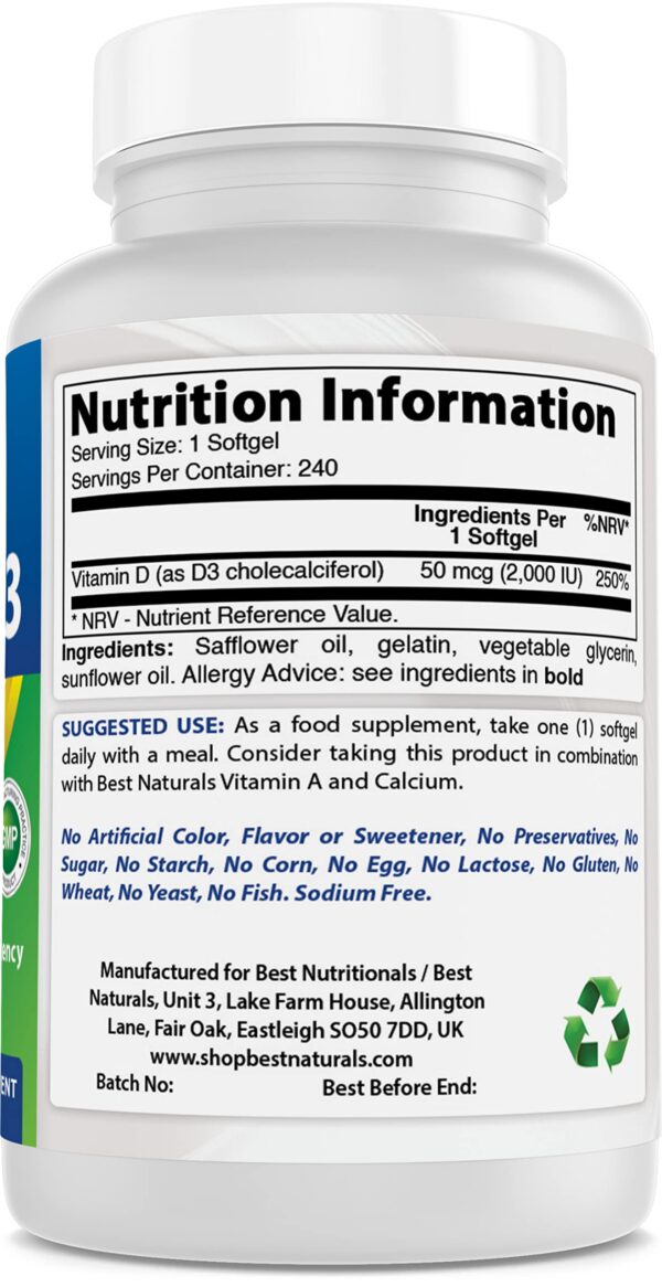 Version 1.0.0 Etiqueta suplemento Best Naturals vitamina D3 2000 UI
