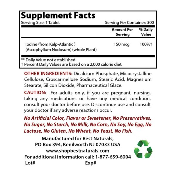 Tabletas de alga kelp 150 mcg Best Naturals