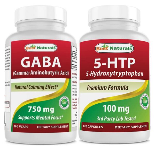 Best Naturals GABA 750 mg y 5-HTP 100 mg frasco frontal
