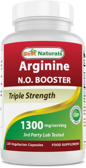 Frasco de Best Naturals L-Arginina NO Booster 1300 mg