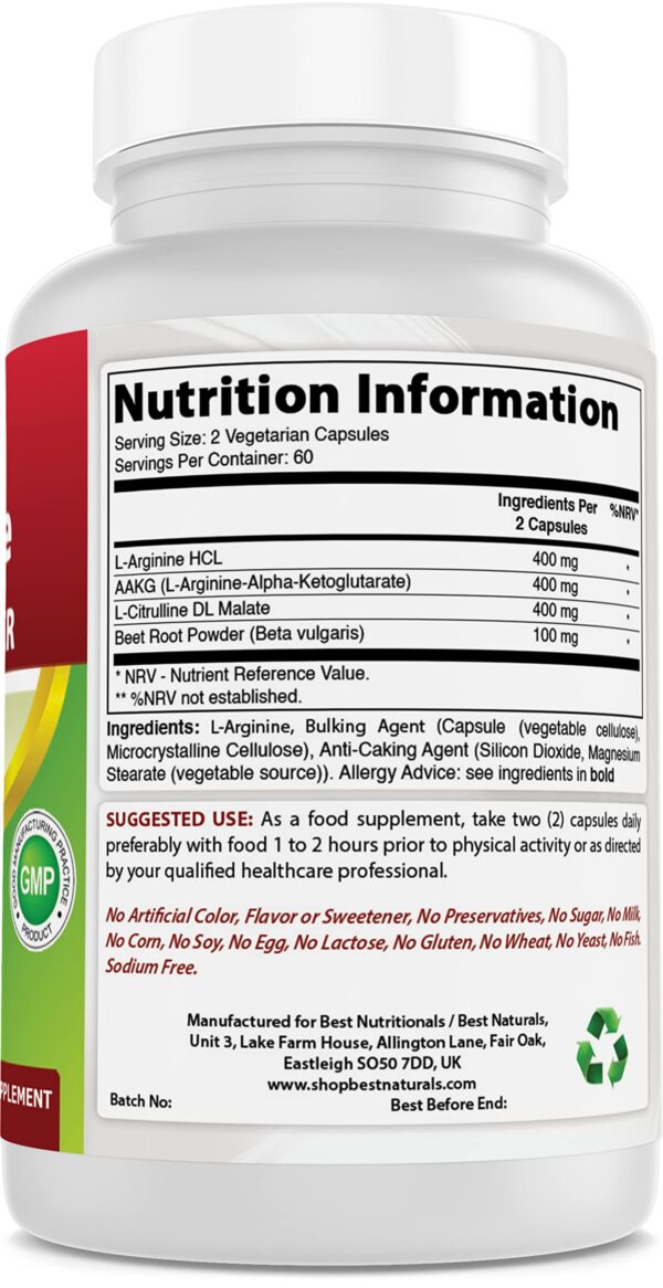 Cápsulas vegetarianas de L-Arginina NO Booster