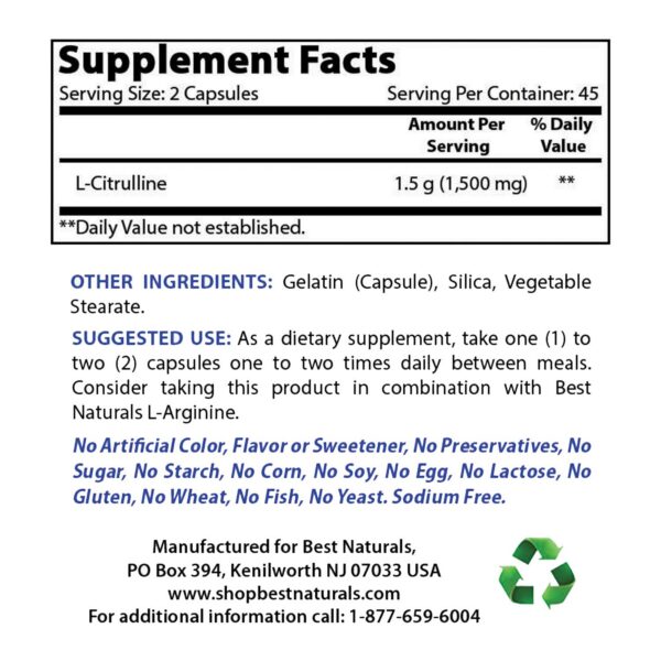 Etiqueta del producto Best Naturals L-Citrulline L-Carnitine