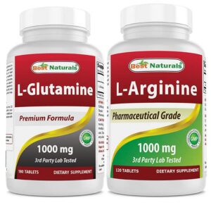 Etiqueta frontal de Best Naturals L-Glutamina y L-Arginina