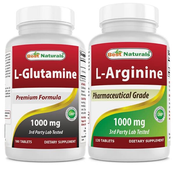 Etiqueta frontal de Best Naturals L-Glutamina y L-Arginina