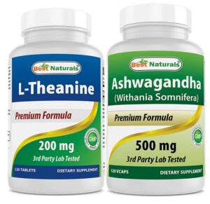 Best Naturals frasco L-Teanina y Ashwagandha suplemento
