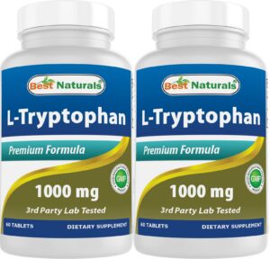 Best Naturals L-Triptófano 1000mg botella suplemento 60 tabletas doble paquete