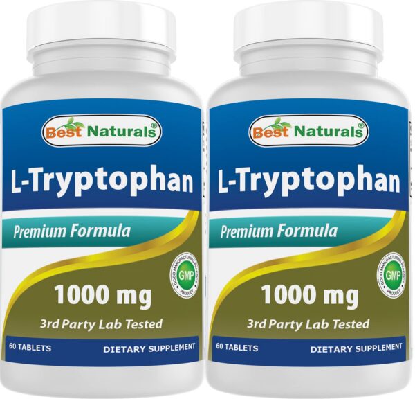 Best Naturals L-Triptófano 1000mg botella suplemento 60 tabletas doble paquete