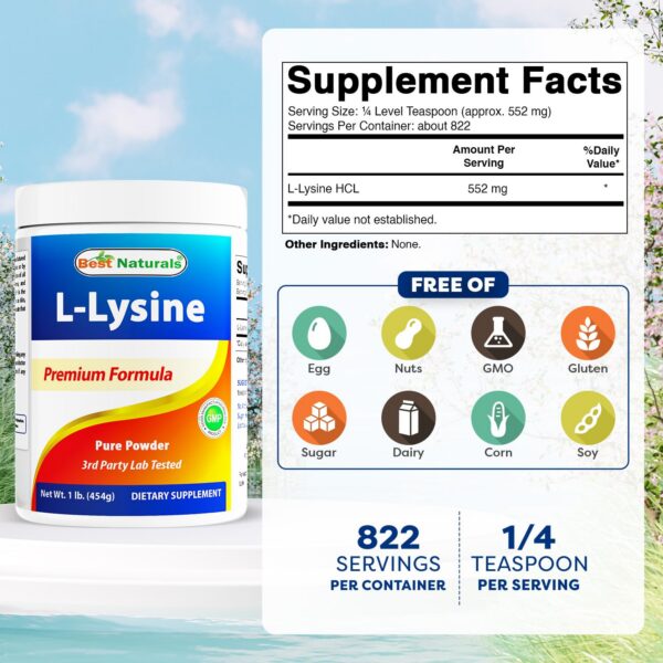 Best Naturals Lisina en polvo etiqueta