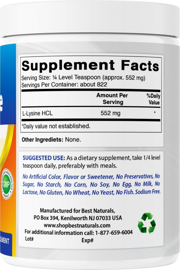 Etiquetas de ingredientes Best Naturals Lysine