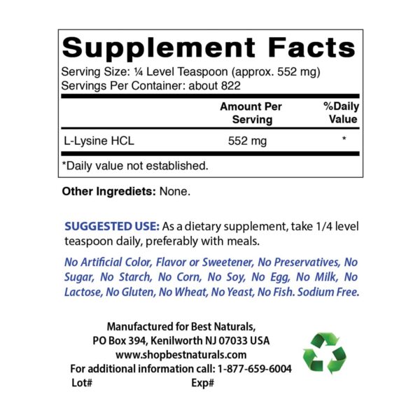 Polvo Lisina Best Naturals en frasco