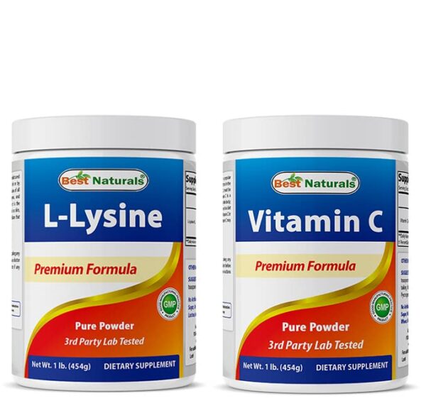 Frasco Best Naturals Lysine Powder con Vitamina C – frontal