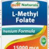 Frontal de la botella Best Naturals Methyl Folate 15000 mcg 60 tabletas