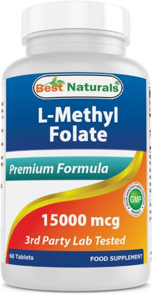 Version 1.0.0 Frontal de la botella Best Naturals Methyl Folate 15000 mcg 60 tabletas
