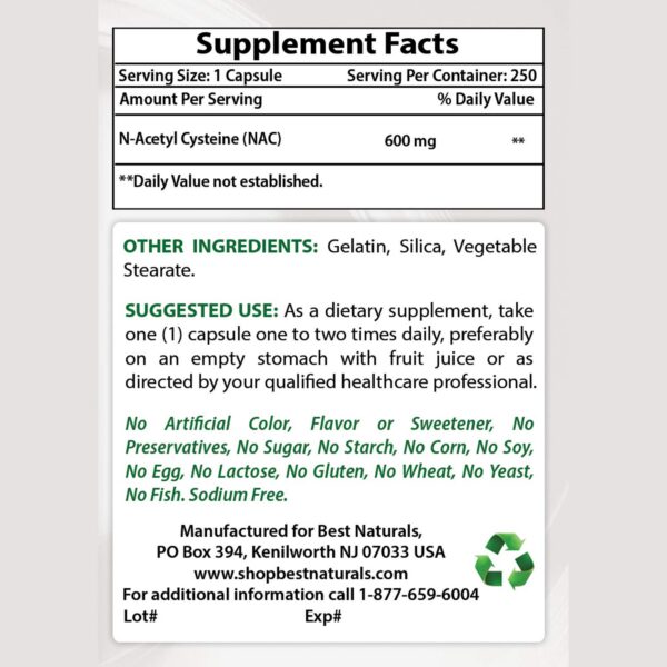 Best Naturals NAC 600 mg etiqueta frontal