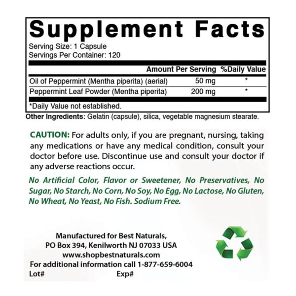 Etiqueta de Best Naturals Peppermint Oil