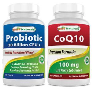 Frasco de Best Naturals Probiotico 10 cepas 30 mil millones CFU COQ10 100 mg