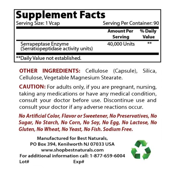 Cápsulas vegetarianas serrapeptasa 40000 SPUs