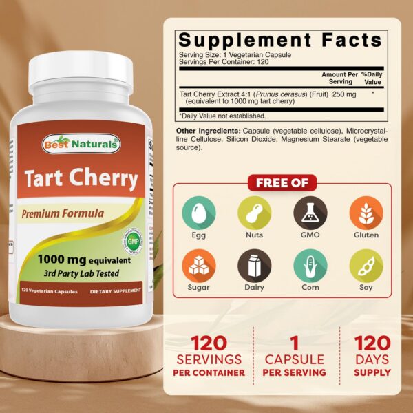 Version 1.0.0 Etiqueta frontal de Best Naturals Tart Cherry Extract 1000 mg