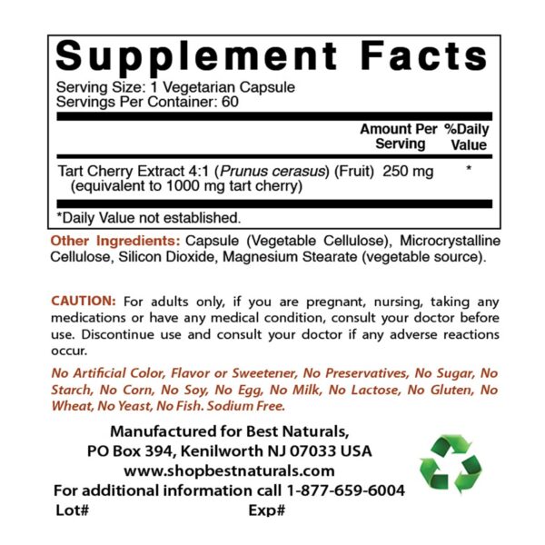 Etiqueta Best Naturals Tart Cherry Turmeric