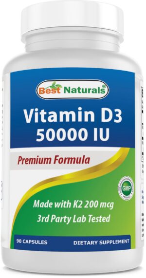 Frasco de Best Naturals Vitamin D3 MK-7 50,000 UI