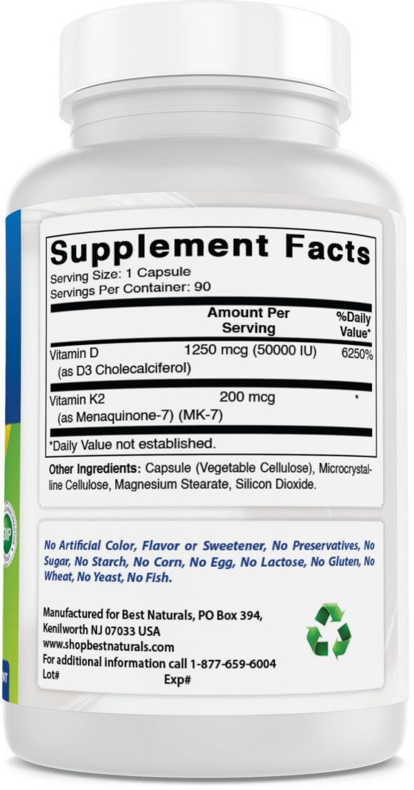 Etiqueta del producto Best Naturals vitamina D3 MK-7