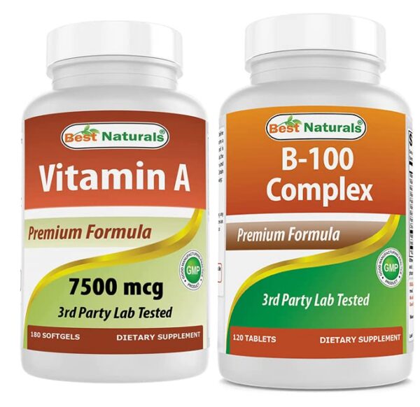 Frasco frontal Best Naturals Vitamina A 25000 UI y B-100