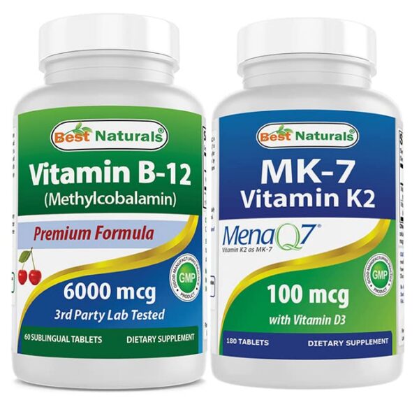 Best Naturals vitamina B-12 6000 mcg y vitamina K2 MK7 con D3 tabletas