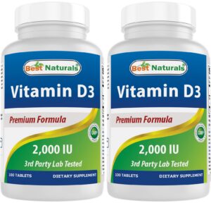 Best Naturals Vitamina D3 2000 IU paquete frontal 100 tabletas