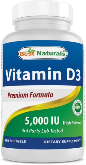 Best Naturals Vitamina D3 5000 UI 360 cápsulas blandas envase