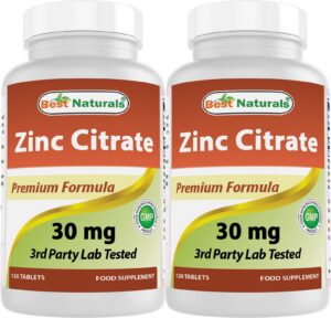 Frasco frontal de zinc Best Naturals 30 mg citrato