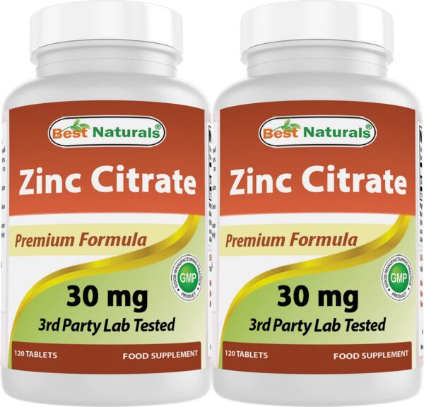 Frasco frontal de zinc Best Naturals 30 mg citrato