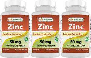 Botella de suplemento de zinc Best Naturals frente