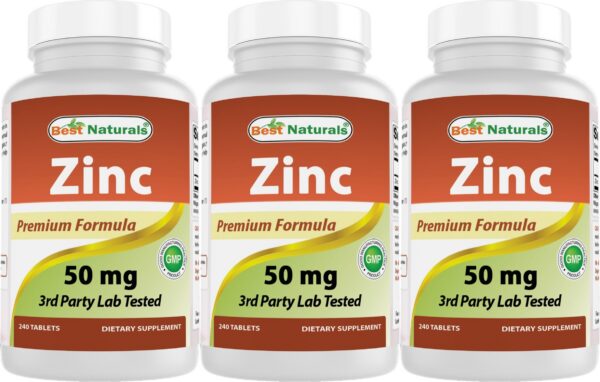 Botella de suplemento de zinc Best Naturals frente
