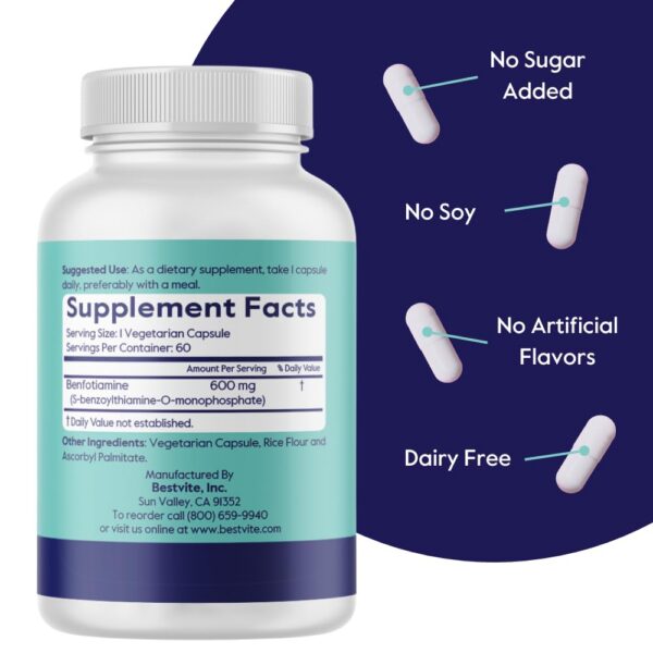 Frente de la botella BESTVITE Benfotiamina 600 mg