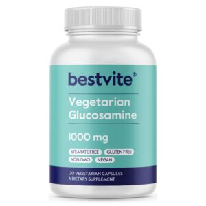 Frasco de glucosamina vegetariana BESTVITE 1000mg con 120 cápsulas