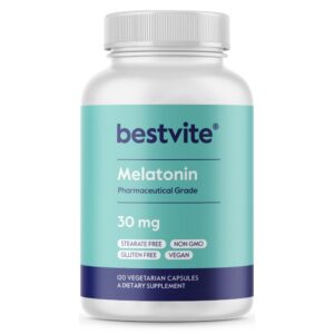 Botella BESTVITE Melatonina 30mg 120 cápsulas vegetarianas